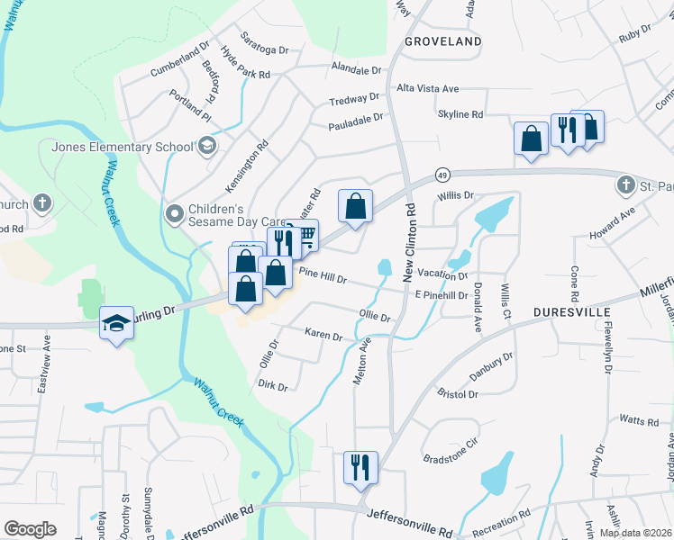 map of restaurants, bars, coffee shops, grocery stores, and more near 2035 Regent Street in Macon