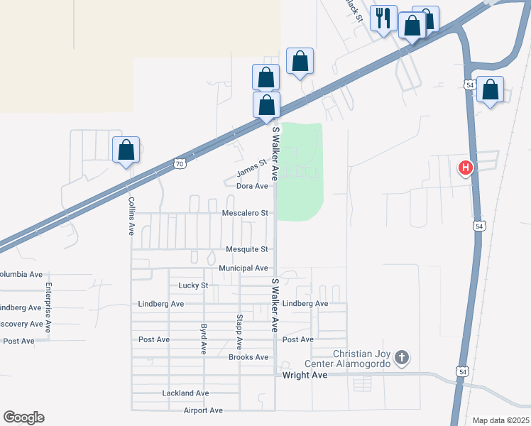 map of restaurants, bars, coffee shops, grocery stores, and more near 2190 South Walker Avenue in Alamogordo