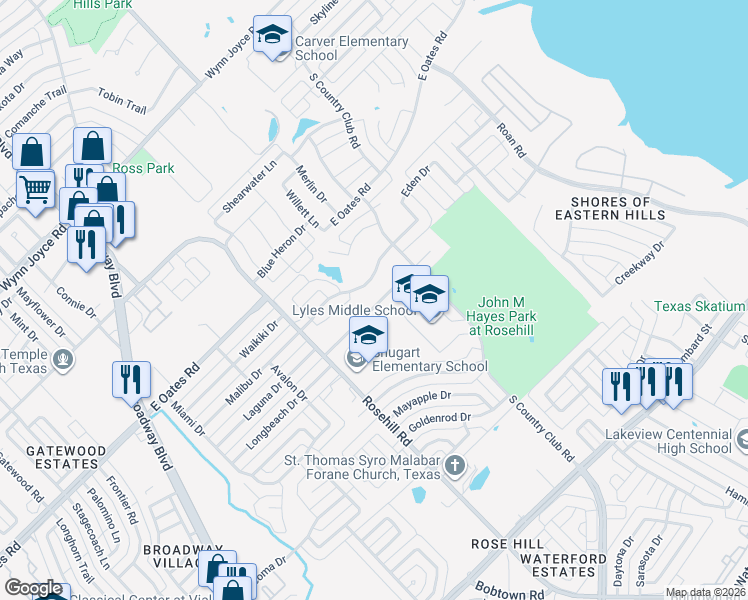 map of restaurants, bars, coffee shops, grocery stores, and more near 1125 Wendell Way in Garland