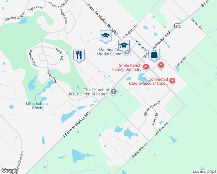 map of restaurants, bars, coffee shops, grocery stores, and more near 1700 Bison Meadow Lane in Rockwall