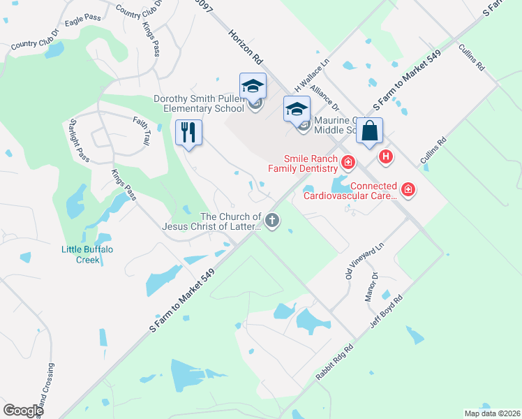 map of restaurants, bars, coffee shops, grocery stores, and more near 1700 Bison Meadow Lane in Rockwall