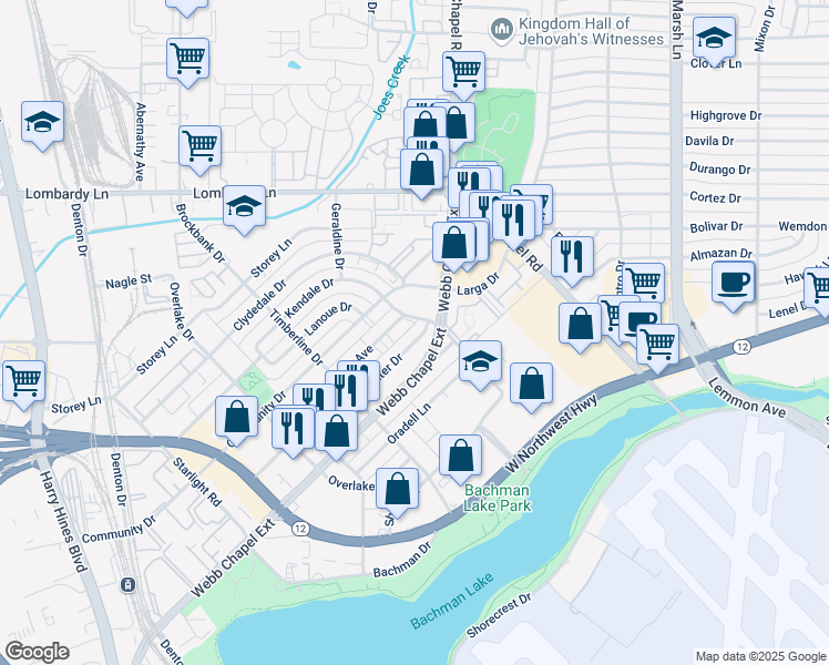 map of restaurants, bars, coffee shops, grocery stores, and more near 3232 Norwalk Avenue in Dallas