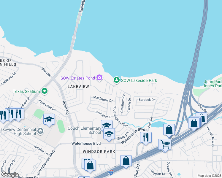 map of restaurants, bars, coffee shops, grocery stores, and more near 4314 Exeter Drive in Garland