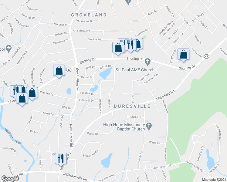 map of restaurants, bars, coffee shops, grocery stores, and more near 2411 Willis Court in Macon