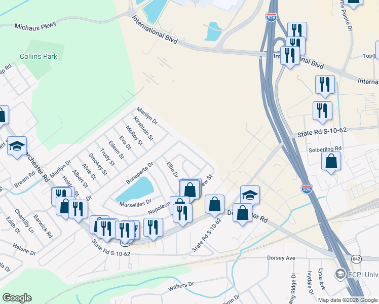 map of restaurants, bars, coffee shops, grocery stores, and more near 5048 Westview Street in North Charleston