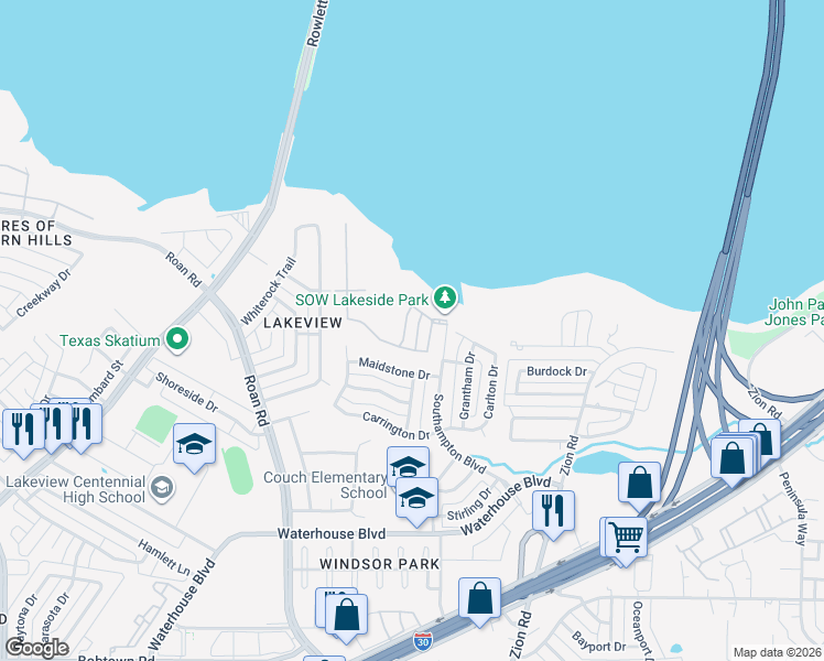 map of restaurants, bars, coffee shops, grocery stores, and more near 4314 Exeter Drive in Garland