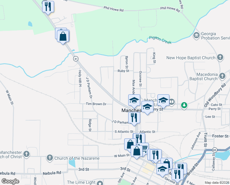 map of restaurants, bars, coffee shops, grocery stores, and more near 510 North Wj Ted Anderson Avenue in Manchester