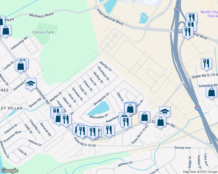 map of restaurants, bars, coffee shops, grocery stores, and more near 4017 Olivia Drive in Charleston