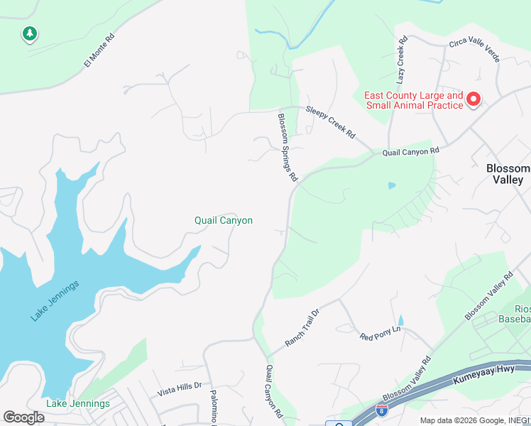 map of restaurants, bars, coffee shops, grocery stores, and more near 15398 Rock Creek Lane in El Cajon
