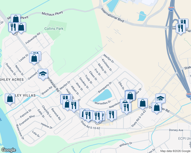 map of restaurants, bars, coffee shops, grocery stores, and more near 5308 Eileen Street in North Charleston