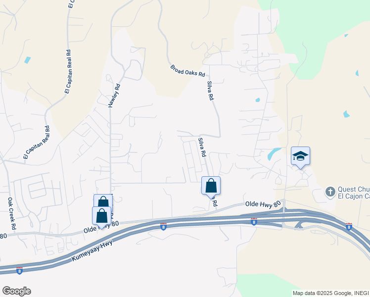 map of restaurants, bars, coffee shops, grocery stores, and more near Cedar Ridge Road in El Cajon