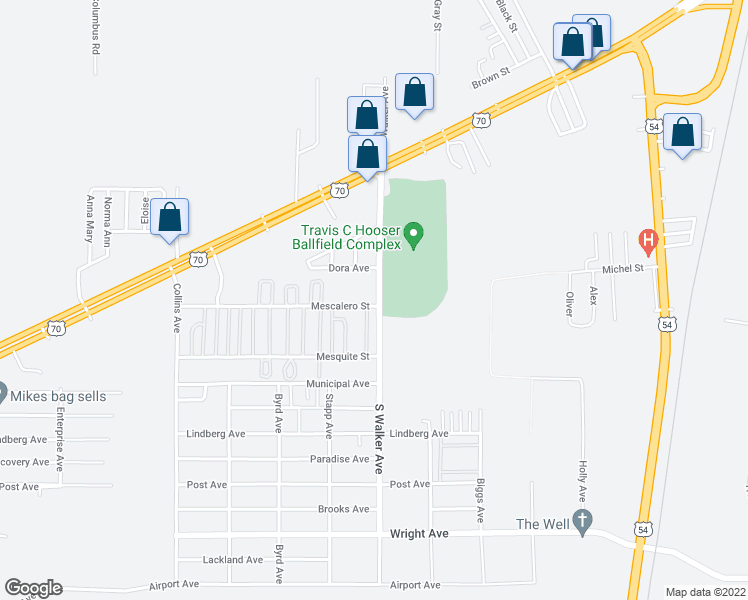 map of restaurants, bars, coffee shops, grocery stores, and more near 2190 South Walker Avenue in Alamogordo