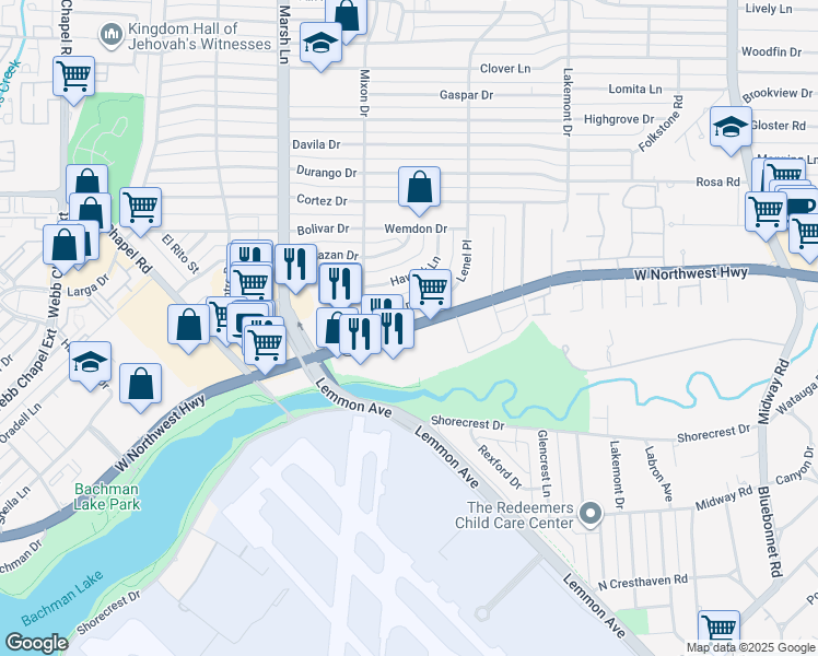 map of restaurants, bars, coffee shops, grocery stores, and more near 3860 Highway 12 Loop in Dallas