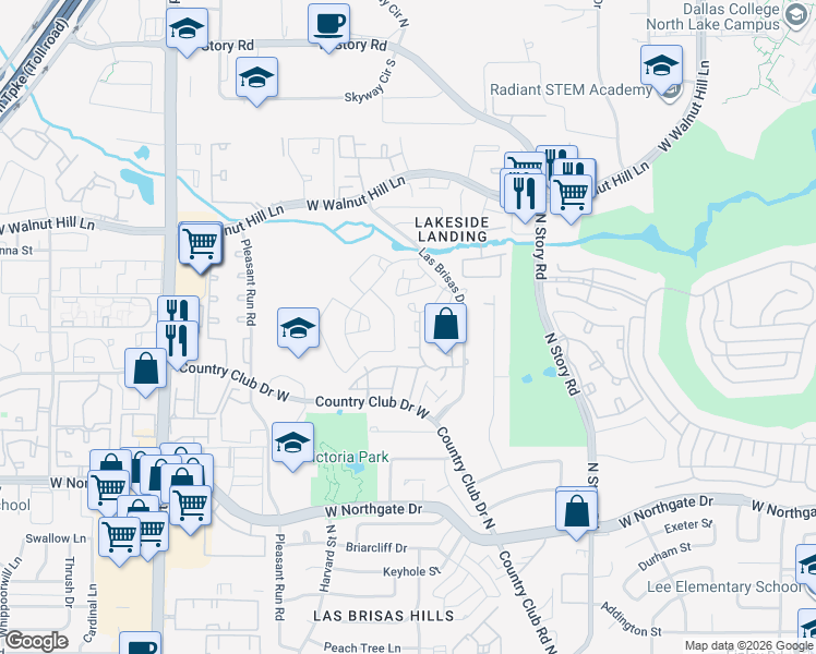 map of restaurants, bars, coffee shops, grocery stores, and more near 4241 Madera Road in Irving