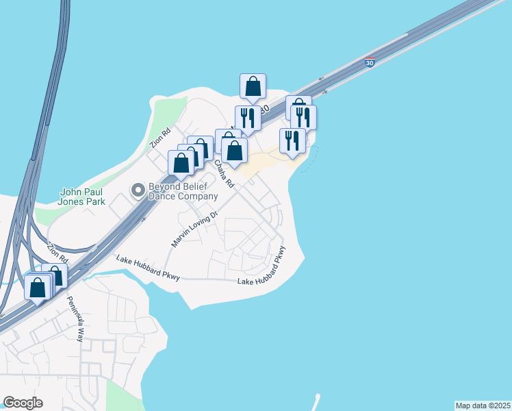 map of restaurants, bars, coffee shops, grocery stores, and more near 4488 Chaha Road in Garland