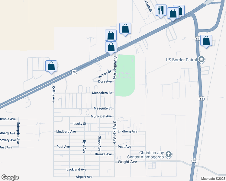 map of restaurants, bars, coffee shops, grocery stores, and more near 2190 South Walker Avenue in Alamogordo