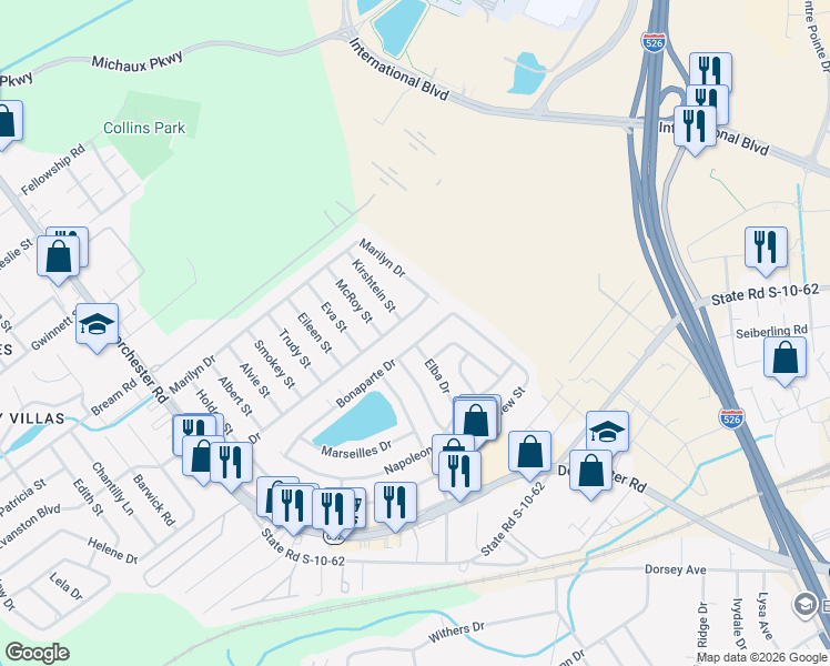 map of restaurants, bars, coffee shops, grocery stores, and more near 4017 Olivia Drive in North Charleston