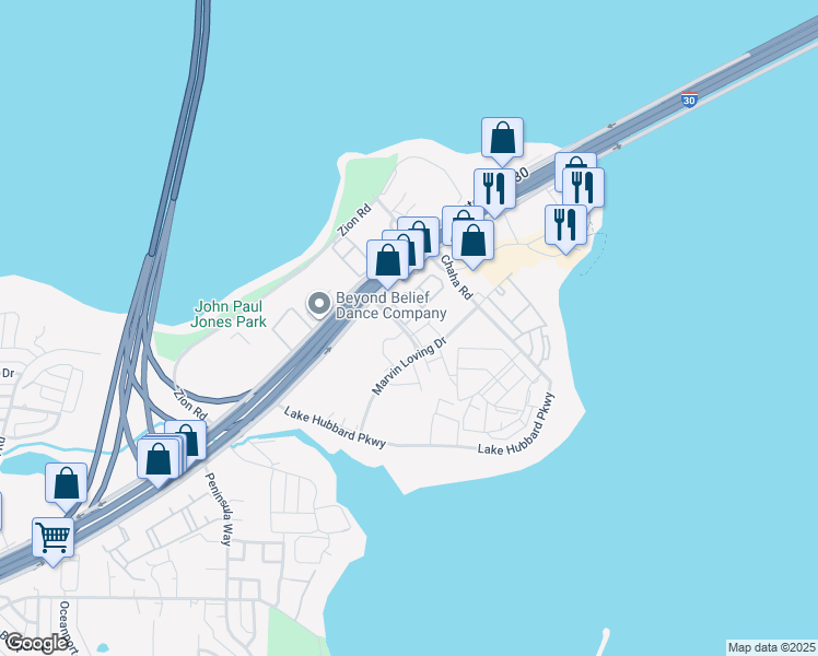 map of restaurants, bars, coffee shops, grocery stores, and more near 4426 Point Boulevard in Garland