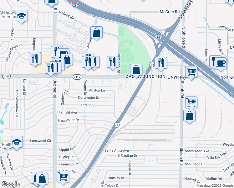 map of restaurants, bars, coffee shops, grocery stores, and more near 12311 Holt Drive in Dallas
