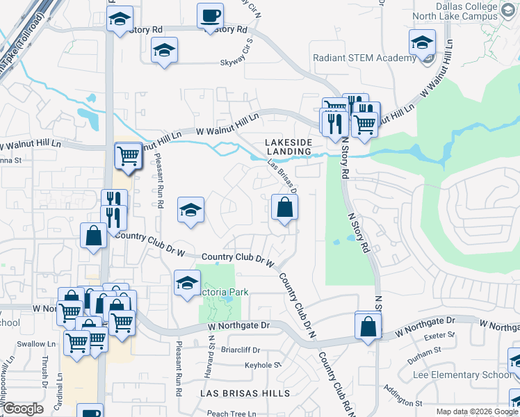 map of restaurants, bars, coffee shops, grocery stores, and more near 4241 Madera Road in Irving