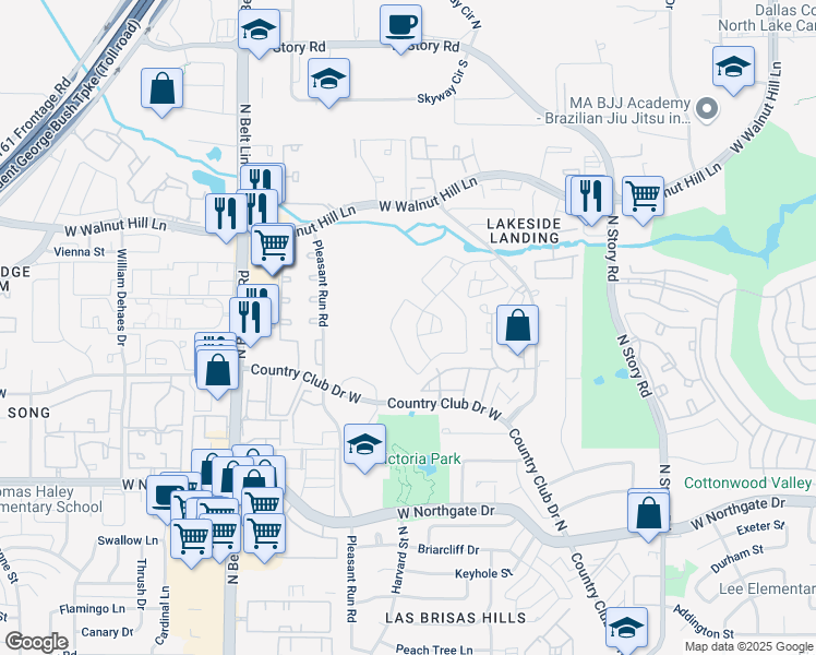 map of restaurants, bars, coffee shops, grocery stores, and more near 4240 Reserve Way in Irving