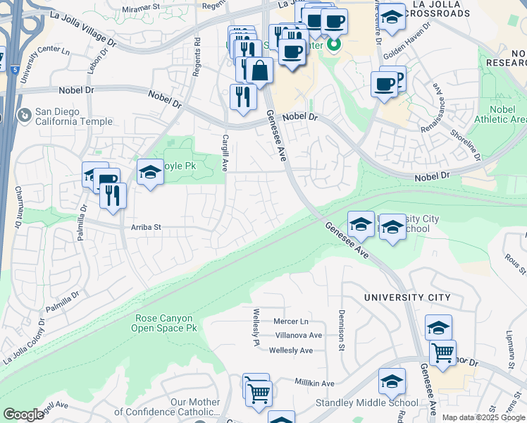 map of restaurants, bars, coffee shops, grocery stores, and more near 7898 Camino Jonata in San Diego