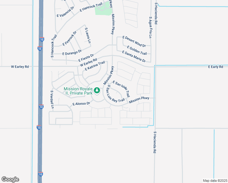 map of restaurants, bars, coffee shops, grocery stores, and more near 260 South San Rafael Court in Casa Grande