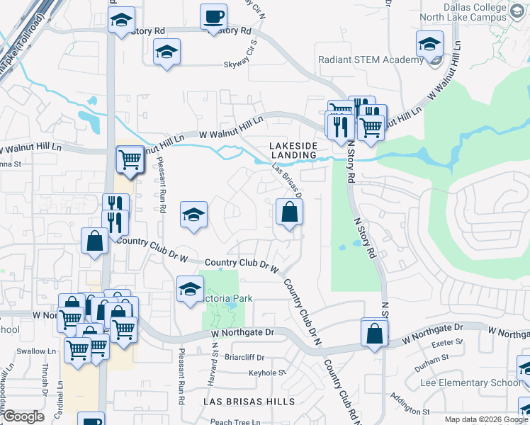 map of restaurants, bars, coffee shops, grocery stores, and more near 4241 Madera Road in Irving