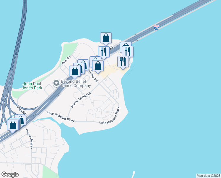 map of restaurants, bars, coffee shops, grocery stores, and more near 4488 Chaha Road in Garland