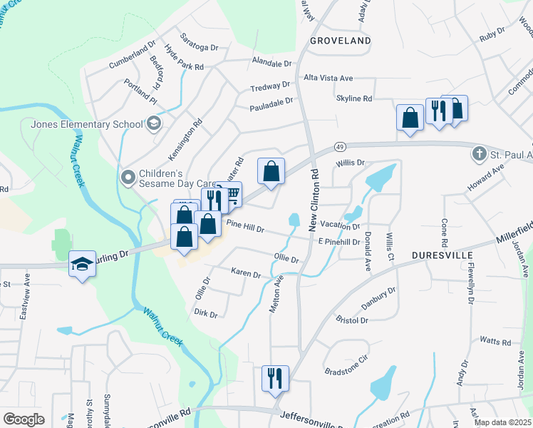 map of restaurants, bars, coffee shops, grocery stores, and more near 2035 Regent St in Macon