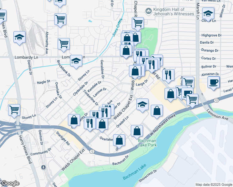 map of restaurants, bars, coffee shops, grocery stores, and more near 3232 Norwalk Avenue in Dallas