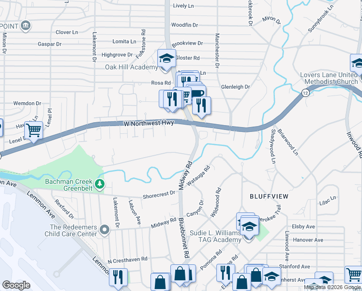 map of restaurants, bars, coffee shops, grocery stores, and more near 4255 Cochran Chapel Road in Dallas