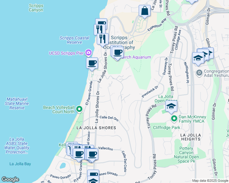 map of restaurants, bars, coffee shops, grocery stores, and more near 8560 Ruette Monte Carlo in San Diego
