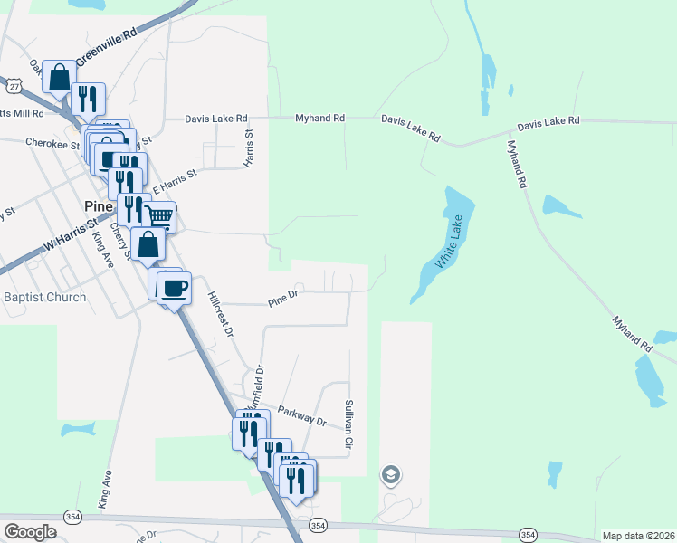 map of restaurants, bars, coffee shops, grocery stores, and more near 285 Pine Drive in Pine Mountain