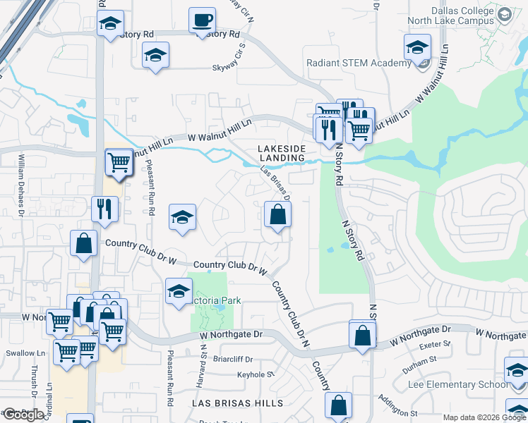 map of restaurants, bars, coffee shops, grocery stores, and more near 4267 Cuesta Drive in Irving