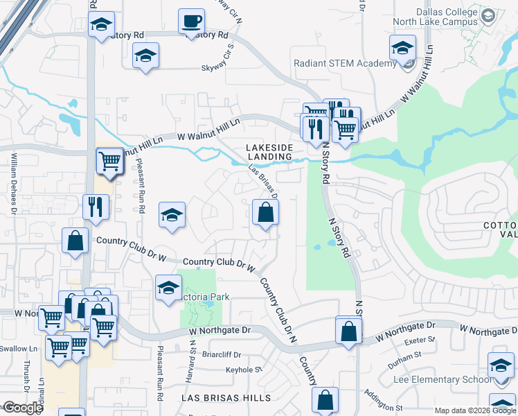 map of restaurants, bars, coffee shops, grocery stores, and more near 4267 Cuesta Drive in Irving