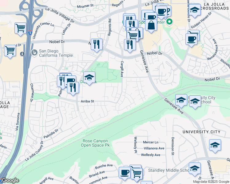 map of restaurants, bars, coffee shops, grocery stores, and more near 7953 Playmor Terrace in San Diego
