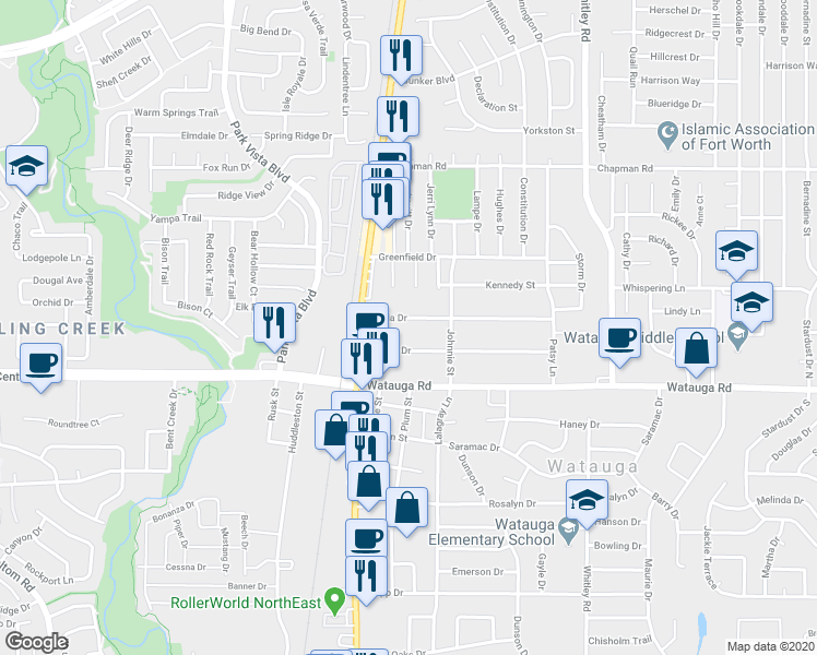 map of restaurants, bars, coffee shops, grocery stores, and more near 5637 Bonnie Drive in Watauga