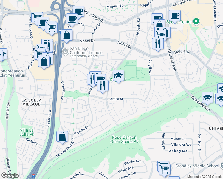 map of restaurants, bars, coffee shops, grocery stores, and more near 7944 Caminito Dia in San Diego