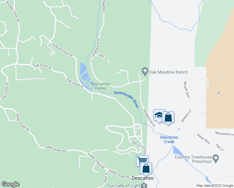 map of restaurants, bars, coffee shops, grocery stores, and more near 9874 River Drive in Descanso