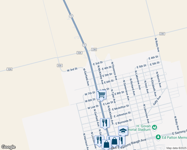 map of restaurants, bars, coffee shops, grocery stores, and more near 1012 North Cleveland Avenue in Rotan