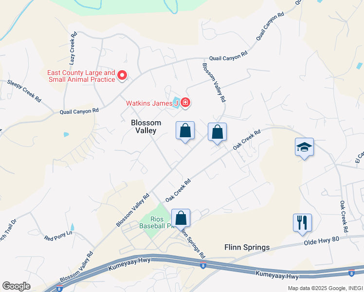 map of restaurants, bars, coffee shops, grocery stores, and more near 9912 Blossom Valley Road in El Cajon