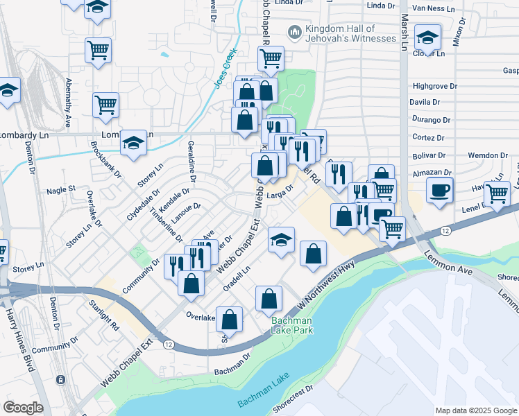 map of restaurants, bars, coffee shops, grocery stores, and more near in Dallas