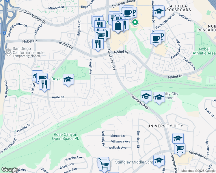 map of restaurants, bars, coffee shops, grocery stores, and more near 4186 Camino Islay in San Diego