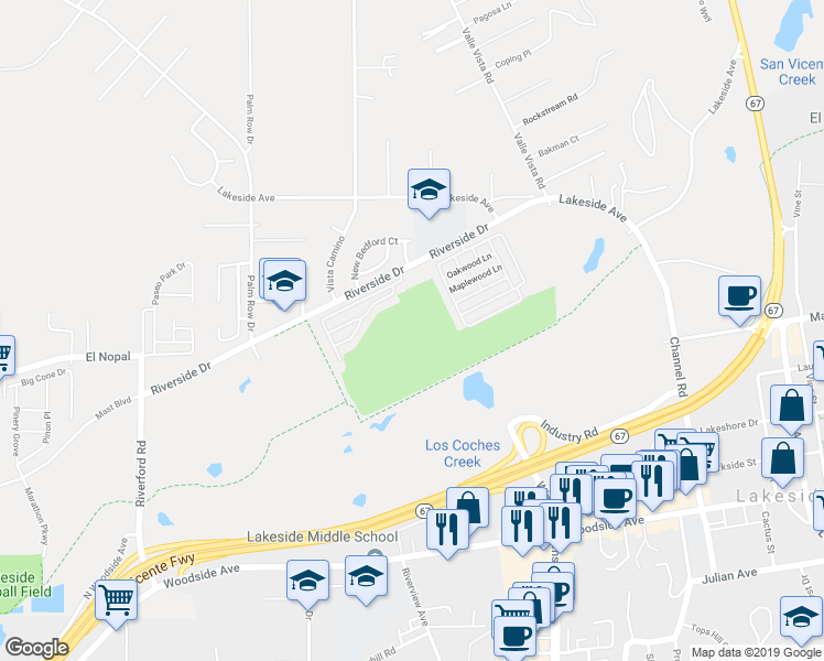 map of restaurants, bars, coffee shops, grocery stores, and more near in Lakeside