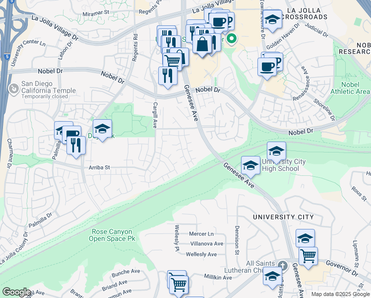 map of restaurants, bars, coffee shops, grocery stores, and more near 7898 Camino Jonata in San Diego