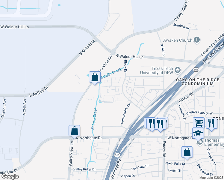 map of restaurants, bars, coffee shops, grocery stores, and more near 3811 Block Drive in Irving