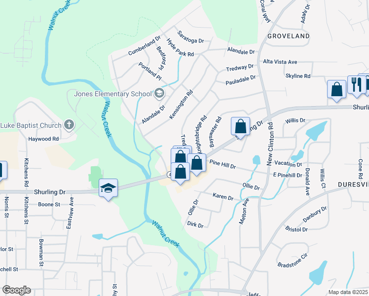 map of restaurants, bars, coffee shops, grocery stores, and more near 2375 Tredway Drive in Macon