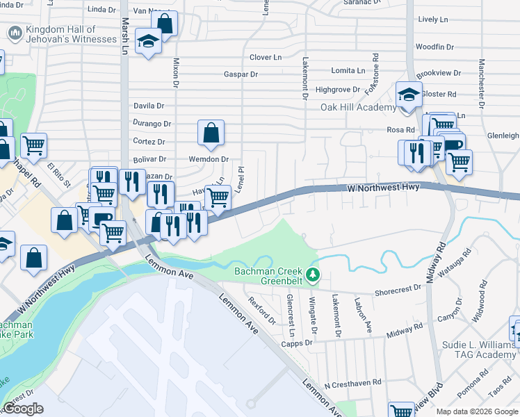 map of restaurants, bars, coffee shops, grocery stores, and more near in Dallas