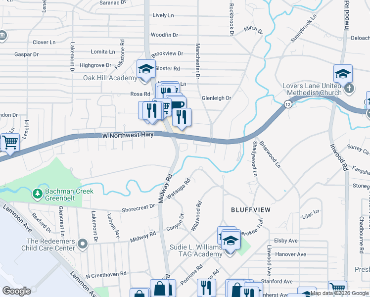 map of restaurants, bars, coffee shops, grocery stores, and more near 4382 Cochran Chapel Circle in Dallas